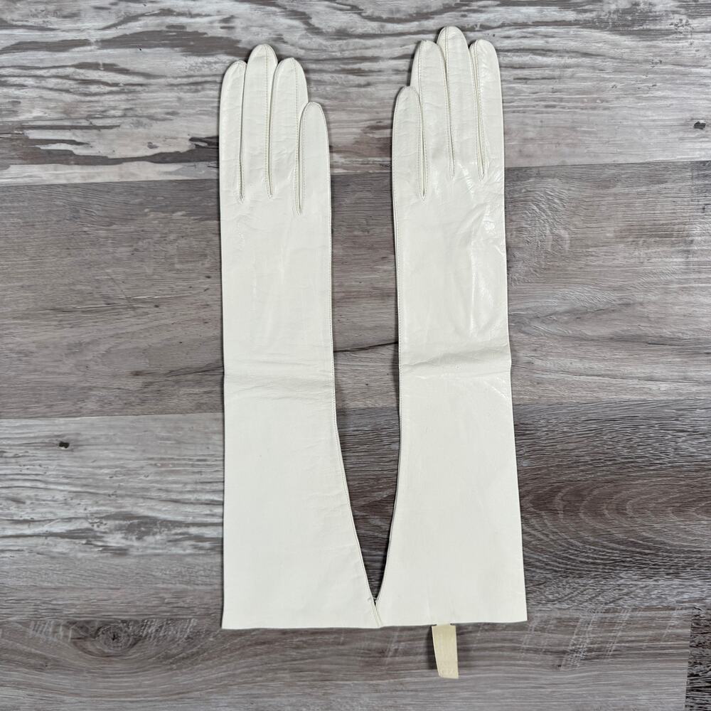 Vintage 60 Grande Ivory Leather Opera Gloves 6.5 Long Formal Something Old Bride